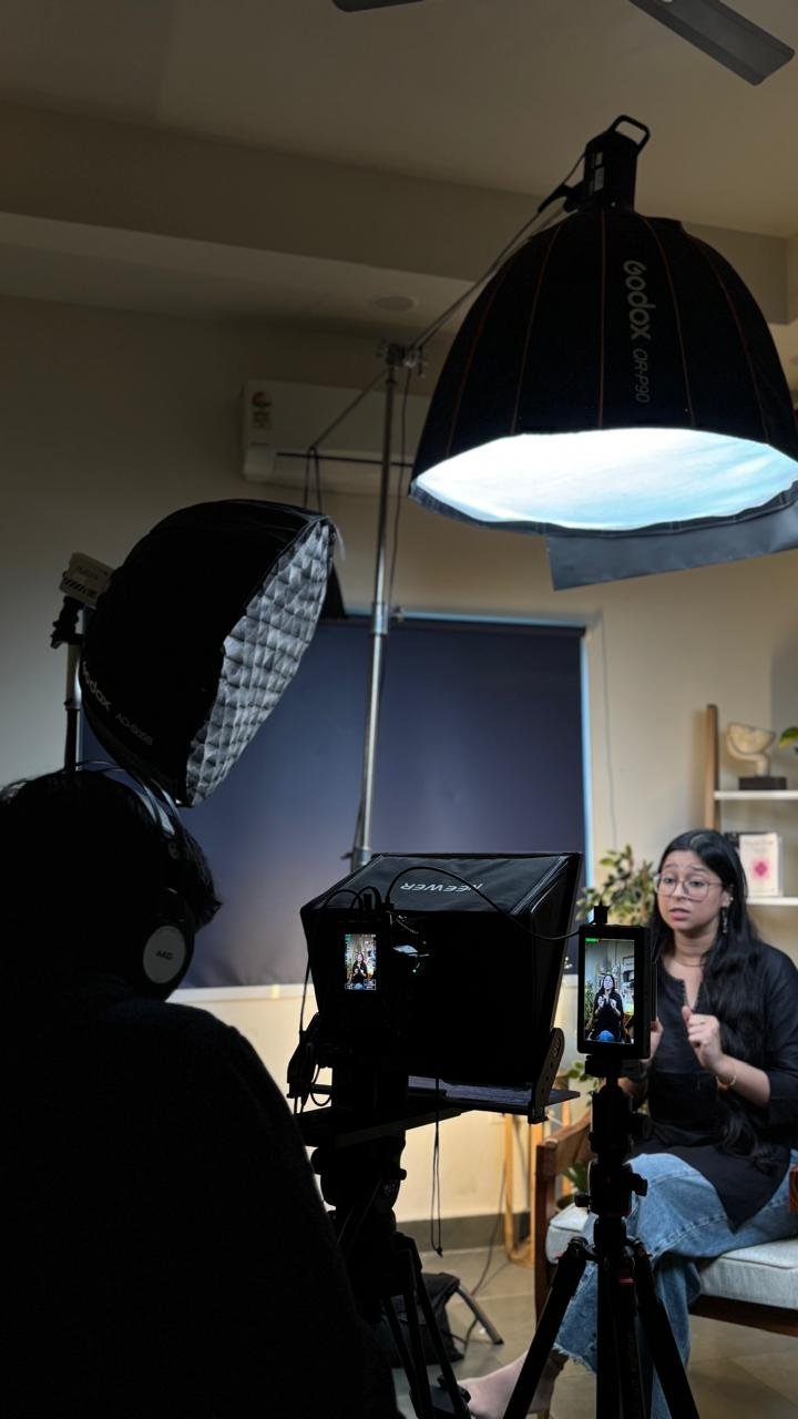 On-set lighting and teleprompter