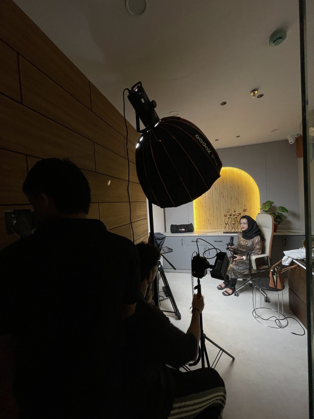 Podcast shoot setup at clinic