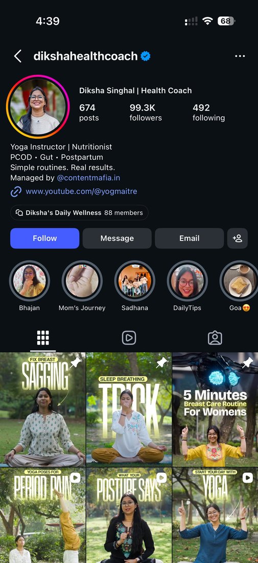 Diksha Singhal Health Coach Instagram profile
