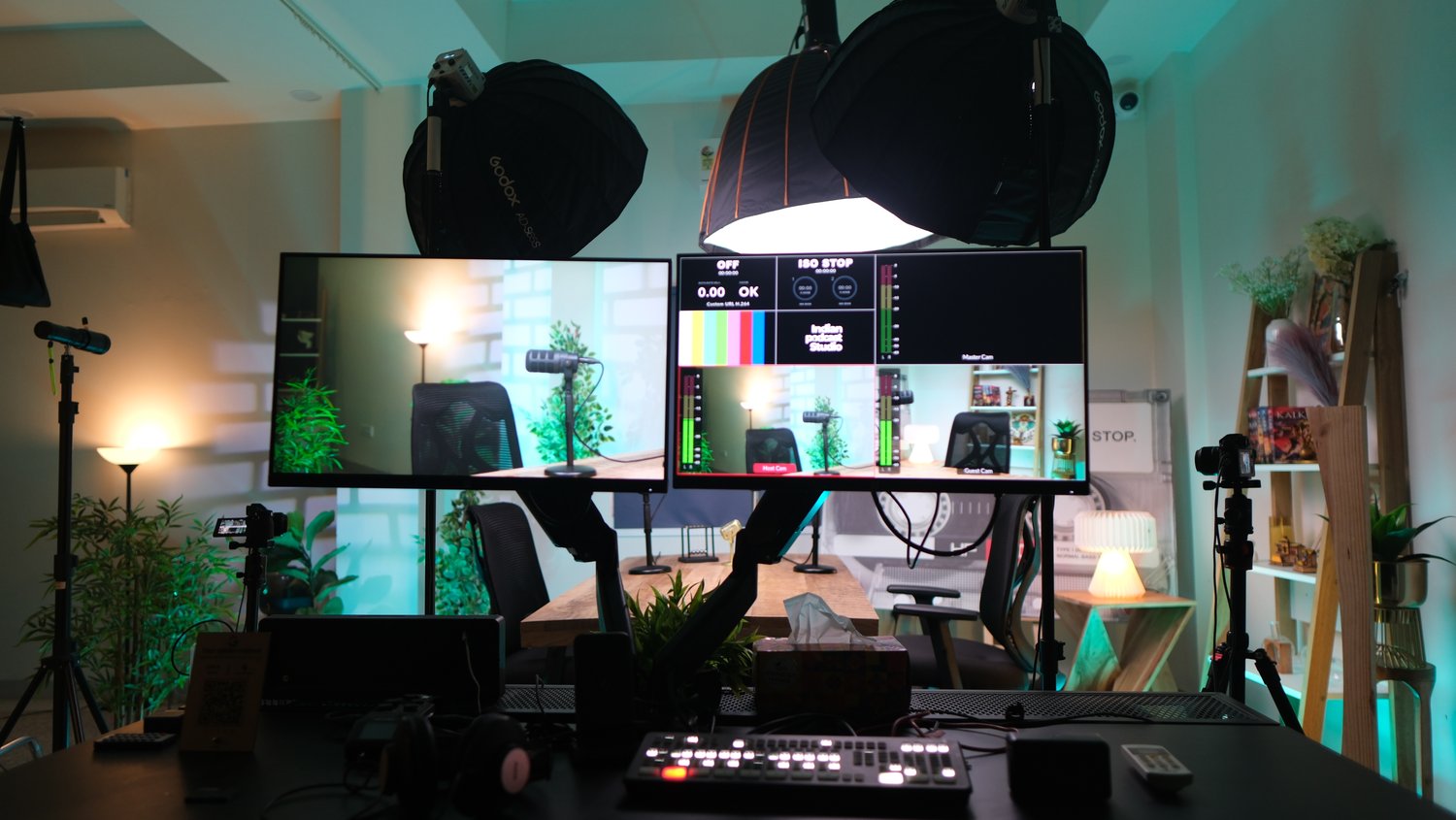 Indian Podcast Studio control desk and multi-cam setup